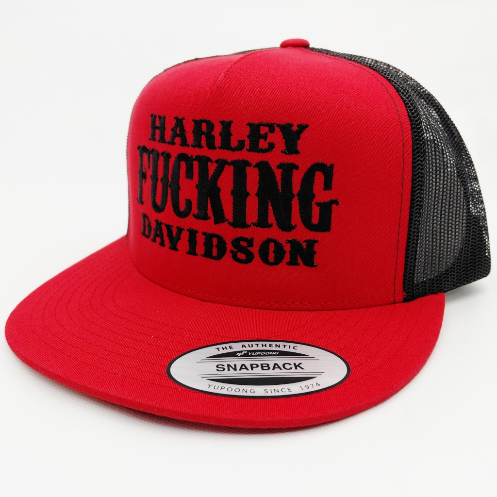 Harley FCking Davidson Trucker Hat Red Black Yupoong Snapback Usa Made